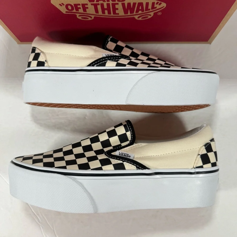 Vans Classic Slip-On Stackform Checkerboard Black Classic White Sneakers Women 8 - Picture 7 of 12